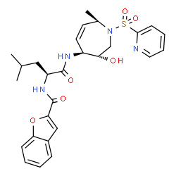 ChemSpider 2D Image | N-[(1S)-1-({[(3S,4S,7R)-3-hydroxy-7-methyl-1-(pyridin-2-ylsulfonyl)-2,3,4,7-tetrahydro-1H-azepin-4-yl]amino}carbonyl)-3-methylbutyl]-1-benzofuran-2-carboxamide | C27H32N4O6S