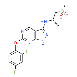 ChemSpider 2D Image | 6-(2,4-Difluorophenoxy)-N-[(2S)-1-(methylsulfonyl)-2-propanyl]-1H-pyrazolo[3,4-d]pyrimidin-3-amine | C15H15F2N5O3S
