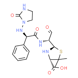 ChemSpider 2D Image | (2R,4S)-5,5-Dimethyl-2-[(1R)-2-oxo-1-({(2R)-2-[(2-oxo-1-imidazolidinyl)amino]-2-phenylacetyl}amino)ethyl]-1,3-thiazolidine-4-carboxylic acid | C19H25N5O5S