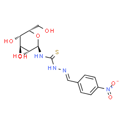 ChemSpider 2D Image | N-{[(2E)-2-(4-Nitrobenzylidene)hydrazino]carbonothioyl}-beta-D-glucopyranosylamine | C14H18N4O7S