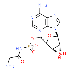 ChemSpider 2D Image | [(2S,3R,4R,5R)-5-(6-Amino-9H-purin-9-yl)-3,4-dihydroxytetrahydro-2-furanyl]methyl (aminoacetyl)sulfamate | C12H17N7O7S