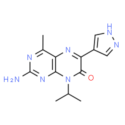 ChemSpider 2D Image | 2-Amino-8-isopropyl-4-methyl-6-(1H-pyrazol-4-yl)-7(8H)-pteridinone | C13H15N7O