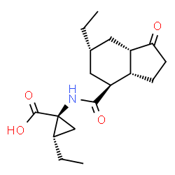 ChemSpider 2D Image | (1S,2S)-2-Ethyl-1-({[(3aS,4S,6R,7aS)-6-ethyl-1-oxooctahydro-1H-inden-4-yl]carbonyl}amino)cyclopropanecarboxylic acid | C18H27NO4