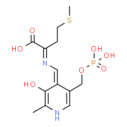 ChemSpider 2D Image | (2E)-2-{[(Z)-{3-Hydroxy-2-methyl-5-[(phosphonooxy)methyl]-4(1H)-pyridinylidene}methyl]imino}-4-(methylsulfanyl)butanoic acid | C13H19N2O7PS