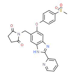 ChemSpider 2D Image | 1-({5-[4-(methylsulfonyl)phenoxy]-2-pyridin-2-yl-1H-benzimidazol-6-yl}methyl)pyrrolidine-2,5-dione | C24H20N4O5S