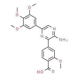 ChemSpider 2D Image | 4-[3-Amino-6-(3,4,5-trimethoxyphenyl)-2-pyrazinyl]-2-methoxybenzoic acid | C21H21N3O6