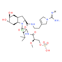 ChemSpider 2D Image | (R)-3-((2s,3r)-1-((2s,3ar,5s,6s,7as)-2-(2-(1-Carbamimidoyl-2,5-Dihydro-1h-Pyrrol-3-Yl)ethylcarbamoyl)-5,6-Dihydroxyoctahydro-1h-Indol-1-Yl)-3-Chloro-4-Methyl-1-Oxopentan-2-Ylamino)-2-Methoxy-3-Oxopropyl Hydrogen Sulfate | C26H43ClN6O10S