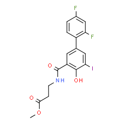 ChemSpider 2D Image | Methyl N-[(2',4'-difluoro-4-hydroxy-5-iodo-3-biphenylyl)carbonyl]-beta-alaninate | C17H14F2INO4