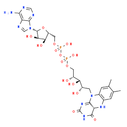 ChemSpider 2D Image | [[(2r,3s,4s)-5-[(4as)-7,8-Dimethyl-2,4-Dioxo-4a,5-Dihydrobenzo[g]pteridin-10-Yl]-2,3,4-Trihydroxy-Pentoxy]-Hydroxy-Phosphoryl] [(2r,3s,4r,5r)-5-(6-Aminopurin-9-Yl)-3,4-Dihydroxy-Oxolan-2-Yl]methyl Hydrogen Phosphate | C27H35N9O15P2