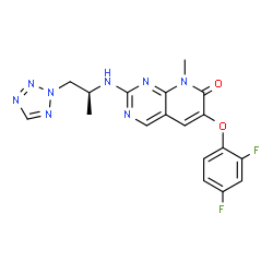 ChemSpider 2D Image | 6-(2,4-Difluorophenoxy)-8-methyl-2-{[(2S)-1-(2H-tetrazol-2-yl)-2-propanyl]amino}pyrido[2,3-d]pyrimidin-7(8H)-one | C18H16F2N8O2
