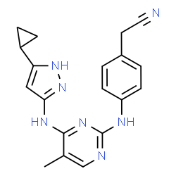 ChemSpider 2D Image | [4-({4-[(5-Cyclopropyl-1H-pyrazol-3-yl)amino]-5-methyl-2-pyrimidinyl}amino)phenyl]acetonitrile | C19H19N7