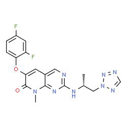 ChemSpider 2D Image | 6-(2,4-Difluorophenoxy)-8-methyl-2-{[(2R)-1-(2H-tetrazol-2-yl)-2-propanyl]amino}pyrido[2,3-d]pyrimidin-7(8H)-one | C18H16F2N8O2