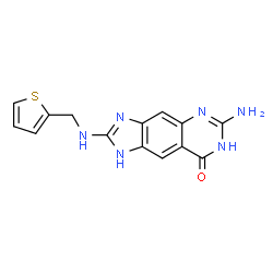 ChemSpider 2D Image | 6-Amino-2-[(2-thienylmethyl)amino]-1,7-dihydro-8H-imidazo[4,5-g]quinazolin-8-one | C14H12N6OS