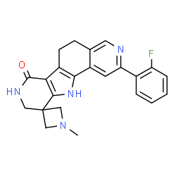ChemSpider 2D Image | 2'-(2-Fluorophenyl)-1-methyl-6',8',9',11'-tetrahydrospiro[azetidine-3,10'-pyrido[3',4':4,5]pyrrolo[2,3-f]isoquinolin]-7'(5'H)-one | C23H21FN4O