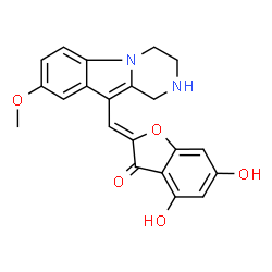 ChemSpider 2D Image | (2Z)-4,6-Dihydroxy-2-[(8-methoxy-1,2,3,4-tetrahydropyrazino[1,2-a]indol-10-yl)methylene]-1-benzofuran-3(2H)-one | C21H18N2O5