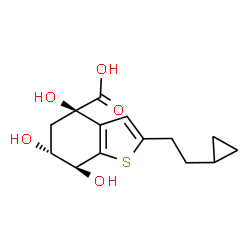 ChemSpider 2D Image | (4R,6R,7S)-2-(2-Cyclopropylethyl)-4,6,7-trihydroxy-4,5,6,7-tetrahydro-1-benzothiophene-4-carboxylic acid | C14H18O5S