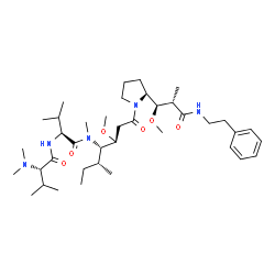 ChemSpider 2D Image | N,N-Dimethyl-L-valyl-N-{(3S,4S,5R)-3-methoxy-1-[(2S)-2-{(1R,2S)-1-methoxy-2-methyl-3-oxo-3-[(2-phenylethyl)amino]propyl}-1-pyrrolidinyl]-5-methyl-1-oxo-4-heptanyl}-N-methyl-L-valinamide | C39H67N5O6