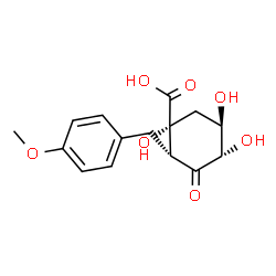 ChemSpider 2D Image | (1R,2R,4S,5R)-1,4,5-Trihydroxy-2-(4-methoxybenzyl)-3-oxocyclohexanecarboxylic acid | C15H18O7