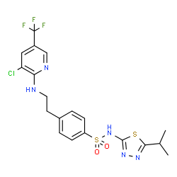 ChemSpider 2D Image | 4-(2-{[3-Chloro-5-(trifluoromethyl)-2-pyridinyl]amino}ethyl)-N-(5-isopropyl-1,3,4-thiadiazol-2-yl)benzenesulfonamide | C19H19ClF3N5O2S2