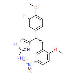 ChemSpider 2D Image | 4-[(1S)-1-(3-Fluoro-4-methoxyphenyl)-2-(2-methoxy-5-nitrophenyl)ethyl]-1H-imidazol-2-amine | C19H19FN4O4