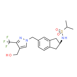 ChemSpider 2D Image | N-[(2S)-5-{[4-(Hydroxymethyl)-3-(trifluoromethyl)-1H-pyrazol-1-yl]methyl}-2,3-dihydro-1H-inden-2-yl]-2-propanesulfonamide | C18H22F3N3O3S