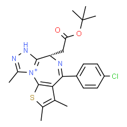 ChemSpider 2D Image | (6S)-4-(4-Chlorophenyl)-2,3,9-trimethyl-6-{2-[(2-methyl-2-propanyl)oxy]-2-oxoethyl}-6,7-dihydrothieno[3,2-f][1,2,4]triazolo[4,3-a][1,4]diazepin-10-ium | C23H26ClN4O2S
