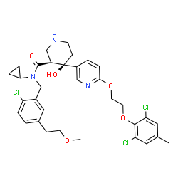 ChemSpider 2D Image | (3S,4R)-N-[2-Chloro-5-(2-methoxyethyl)benzyl]-N-cyclopropyl-4-{6-[2-(2,6-dichloro-4-methylphenoxy)ethoxy]-3-pyridinyl}-4-hydroxy-3-piperidinecarboxamide | C33H38Cl3N3O5