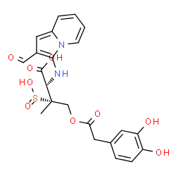 ChemSpider 2D Image | (3R)-4-[2-(3,4-Dihydroxyphenyl)acetoxy]-N-(2-formyl-3-indolizinyl)-3-sulfinovaline | C22H22N2O9S