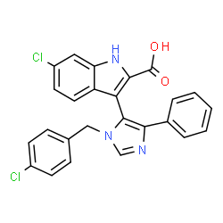 ChemSpider 2D Image | 6-Chloro-3-[1-(4-chlorobenzyl)-4-phenyl-1H-imidazol-5-yl]-1H-indole-2-carboxylic acid | C25H17Cl2N3O2
