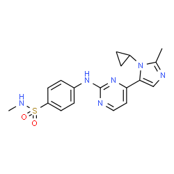 ChemSpider 2D Image | 4-{[4-(1-Cyclopropyl-2-methyl-1H-imidazol-5-yl)-2-pyrimidinyl]amino}-N-methylbenzenesulfonamide | C18H20N6O2S