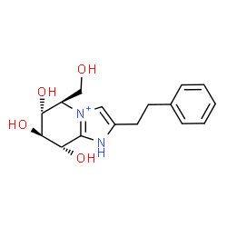ChemSpider 2D Image | (5R,6R,7S,8S)-6,7,8-Trihydroxy-5-(hydroxymethyl)-2-(2-phenylethyl)-5,6,7,8-tetrahydro-1H-imidazo[1,2-a]pyridin-4-ium | C16H21N2O4