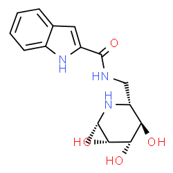 ChemSpider 2D Image | N-{[(2R,3R,4R,5R,6S)-3,4,5-Trihydroxy-6-methyl-2-piperidinyl]methyl}-1H-indole-2-carboxamide | C16H21N3O4
