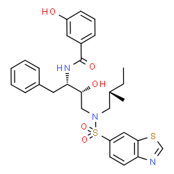 ChemSpider 2D Image | N-[(1s,2r)-3-{(1,3-Benzothiazol-6-Ylsulfonyl)[(2s)-2-Methylbutyl]amino}-1-Benzyl-2-Hydroxypropyl]-3-Hydroxybenzamide | C29H33N3O5S2