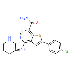 ChemSpider 2D Image | 2-(4-Chlorophenyl)-4-[(3S)-3-piperidinylamino]thieno[2,3-d]pyridazine-7-carboxamide | C18H18ClN5OS