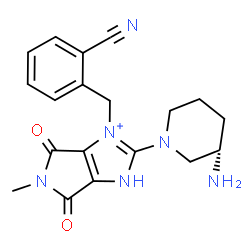 ChemSpider 2D Image | 2-[(3S)-3-Amino-1-piperidinyl]-1-(2-cyanobenzyl)-5-methyl-4,6-dioxo-3,4,5,6-tetrahydropyrrolo[3,4-d]imidazol-1-ium | C19H21N6O2