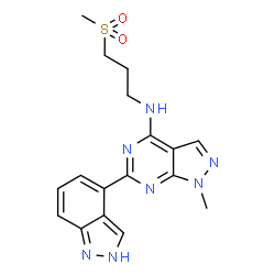 ChemSpider 2D Image | 6-(2H-Indazol-4-yl)-1-methyl-N-[3-(methylsulfonyl)propyl]-1H-pyrazolo[3,4-d]pyrimidin-4-amine | C17H19N7O2S