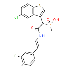 ChemSpider 2D Image | [(1S)-1-(5-Chloro-1-benzothiophen-3-yl)-2-{[(E)-2-(3,4-difluorophenyl)vinyl]amino}-2-oxoethyl]methylphosphinic acid | C19H15ClF2NO3PS