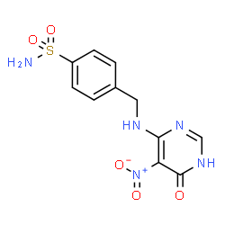 ChemSpider 2D Image | 4-{[(5-Nitro-6-oxo-1,6-dihydro-4-pyrimidinyl)amino]methyl}benzenesulfonamide | C11H11N5O5S