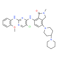 ChemSpider 2D Image | 4-(1,4'-Bipiperidin-1'-yl)-7-({5-chloro-2-[(2-methoxyphenyl)amino]-4-pyrimidinyl}amino)-2-methyl-1-isoindolinone | C30H36ClN7O2