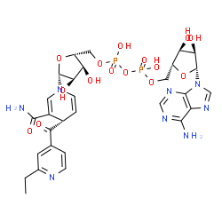 ChemSpider 2D Image | {(2r,3s,4r,5r)-5-[(4s)-3-(Aminocarbonyl)-4-(2-Ethylisonicotinoyl)pyridin-1(4h)-Yl]-3,4-Dihydroxytetrahydrofuran-2-Yl}methyl [(2r,3s,4r,5r)-5-(6-Amino-9h-Purin-9-Yl)-3,4-Dihydroxytetrahydrofuran-2-Yl]methyl Dihydrogen Diphosphate | C29H36N8O15P2