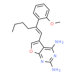 ChemSpider 2D Image | 5-[(1E)-2-(2-Methoxyphenyl)-1-hexen-1-yl]furo[2,3-d]pyrimidine-2,4-diamine | C19H22N4O2