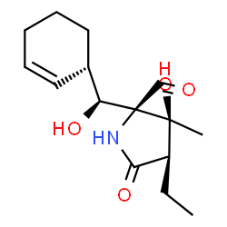 ChemSpider 2D Image | (2R,3S,4R)-2-[(S)-(1S)-2-Cyclohexen-1-yl(hydroxy)methyl]-4-ethyl-3-hydroxy-3-methyl-5-oxo-2-pyrrolidinecarbaldehyde | C15H23NO4