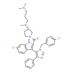 ChemSpider 2D Image | {6-Chloro-3-[1-(4-chlorobenzyl)-4-phenyl-1H-imidazol-5-yl]-1H-indol-2-yl}[(3S)-3-{[3-(dimethylamino)propyl](methyl)amino}-1-pyrrolidinyl]methanone | C35H38Cl2N6O