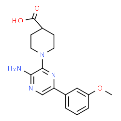 ChemSpider 2D Image | 1-[3-Amino-6-(3-methoxyphenyl)-2-pyrazinyl]-4-piperidinecarboxylic acid | C17H20N4O3