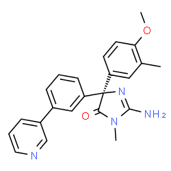 ChemSpider 2D Image | (5S)-2-amino-5-(4-methoxy-3-methylphenyl)-3-methyl-5-(3-pyridin-3-ylphenyl)-3,5-dihydro-4H-imidazol-4-one | C23H22N4O2