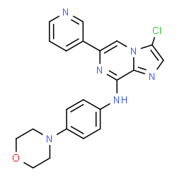 ChemSpider 2D Image | 3-chloro-N-(4-morpholin-4-ylphenyl)-6-pyridin-3-ylimidazo[1,2-a]pyrazin-8-amine | C21H19ClN6O