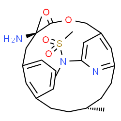 ChemSpider 2D Image | N-[(5R,14R)-5-Amino-5,14-dimethyl-4-oxo-3-oxa-18-azatricyclo[15.3.1.1~7,11~]docosa-1(21),7(22),8,10,17,19-hexaen-19-yl]-N-methylmethanesulfonamide | C24H33N3O4S