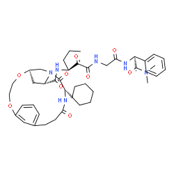 ChemSpider 2D Image | (6r,8s,11s)-11-Cyclohexyl-N-(1-{[(2-{[(1s)-2-(Dimethylamino)-2-Oxo-1-Phenylethyl]amino}-2-Oxoethyl)amino](Oxo)acetyl}butyl)-10,13-Dioxo-2,5-Dioxa-9,12-Diazatricyclo[14.3.1.1~6,9~]henicosa-1(20),16,18-Triene-8-Carboxamide | C42H56N6O9