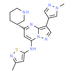 ChemSpider 2D Image | N-(3-methylisothiazol-5-yl)-3-(1-methyl-1H-pyrazol-4-yl)-5-[(3R)-piperidin-3-yl]pyrazolo[1,5-a]pyrimidin-7-amine | C19H22N8S