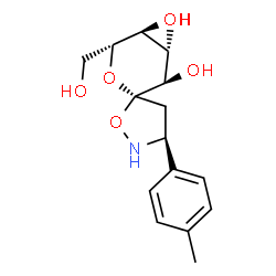 ChemSpider 2D Image | (3S,5R,7R,8S,9S,10R)-7-(Hydroxymethyl)-3-(4-methylphenyl)-1,6-dioxa-2-azaspiro[4.5]decane-8,9,10-triol | C15H21NO6